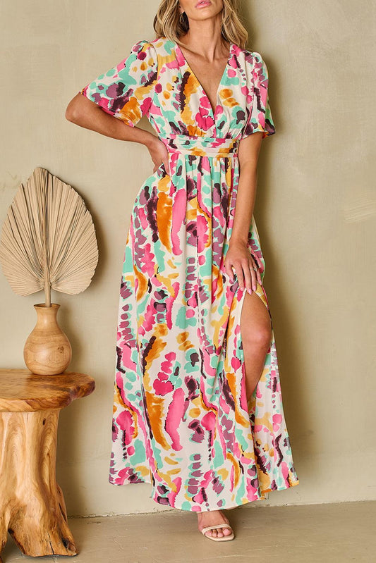 Robe Maxi Tie-Dye Décolleté V pour Femmes