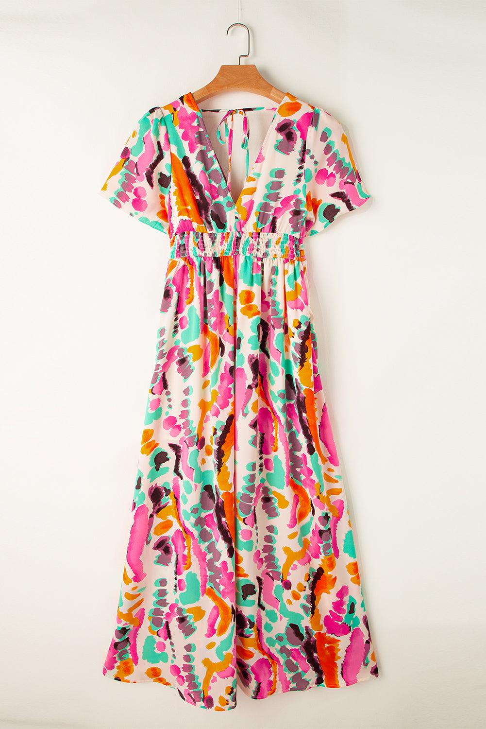 Robe Maxi Tie-Dye Décolleté V pour Femmes