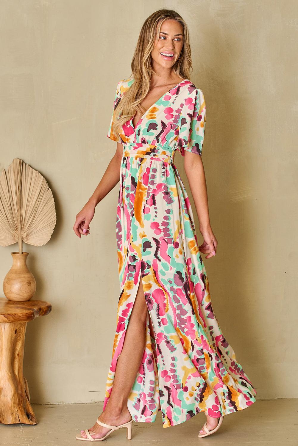 Robe Maxi Tie-Dye Décolleté V pour Femmes