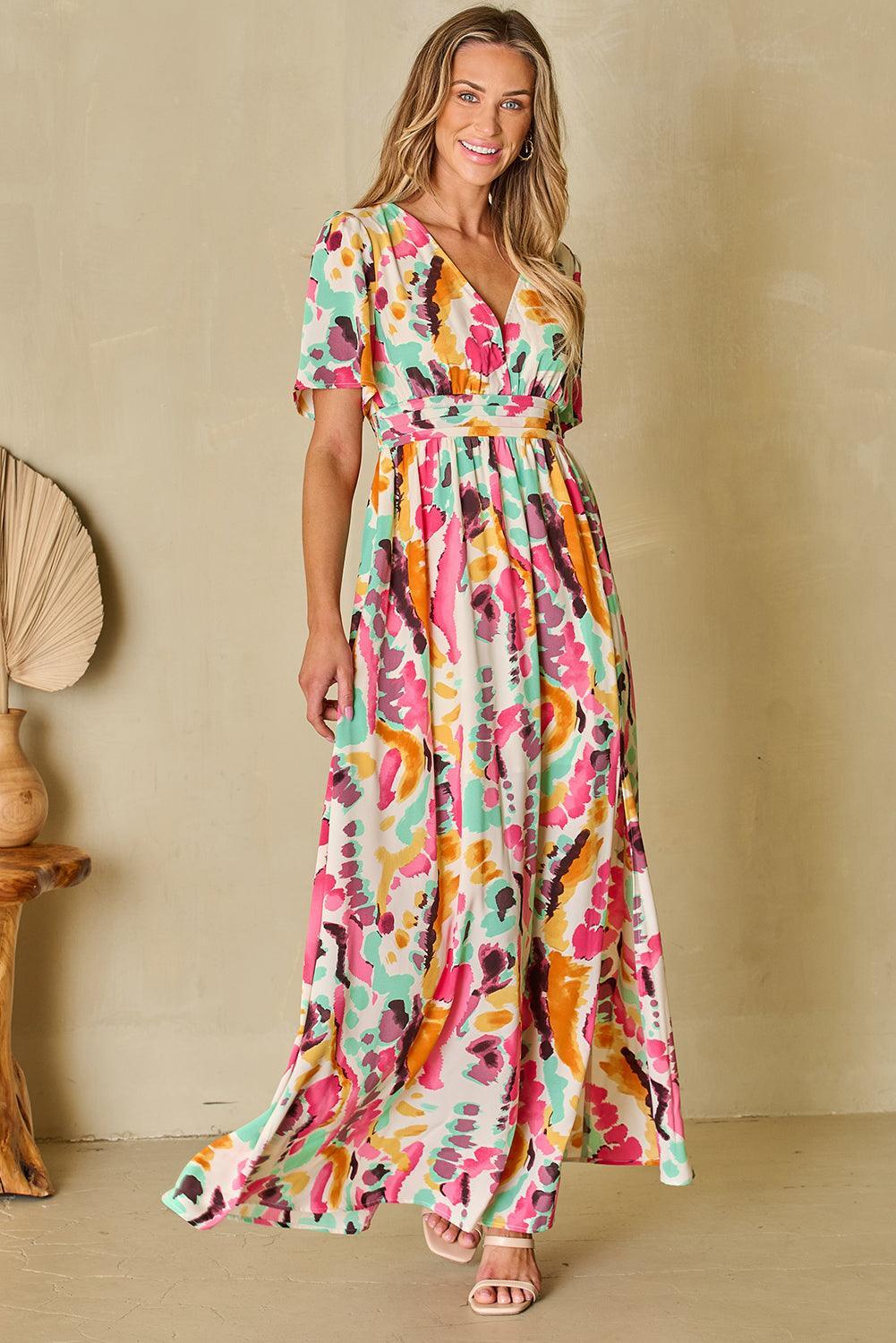 Robe Maxi Tie-Dye Décolleté V pour Femmes