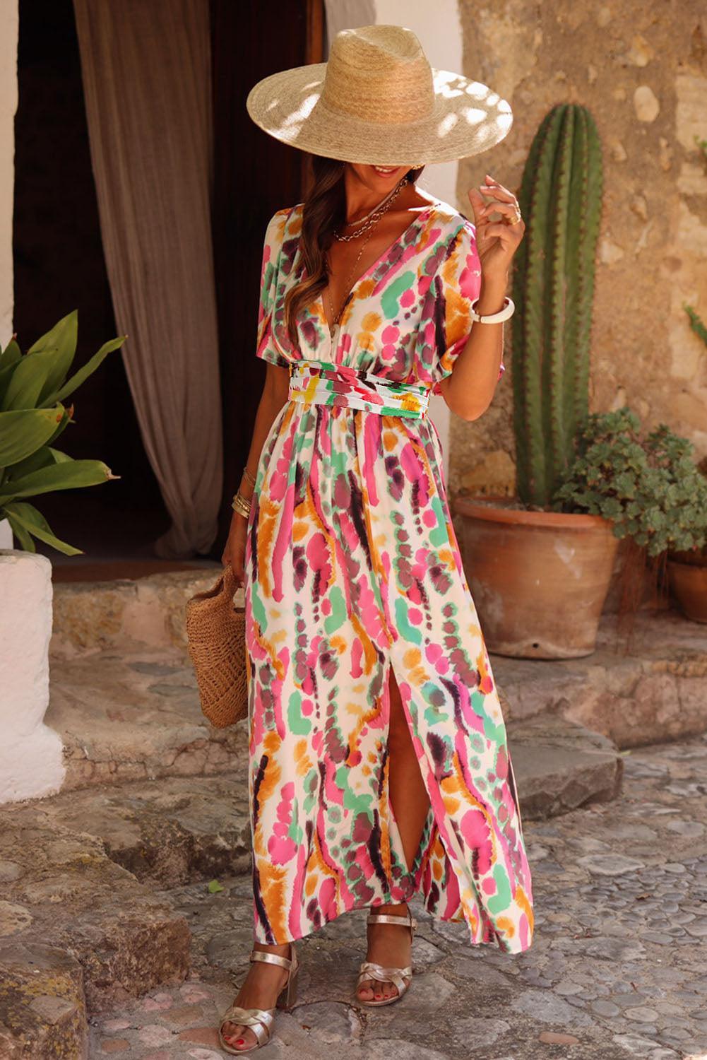 Robe Maxi Tie-Dye Décolleté V pour Femmes