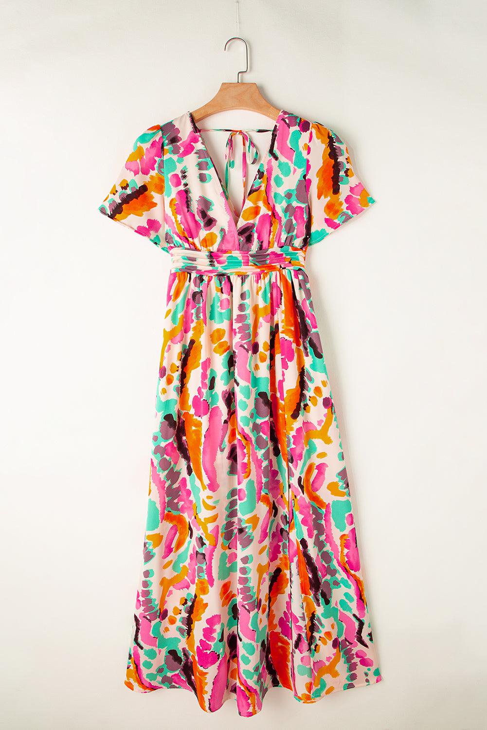 Robe Maxi Tie-Dye Décolleté V pour Femmes