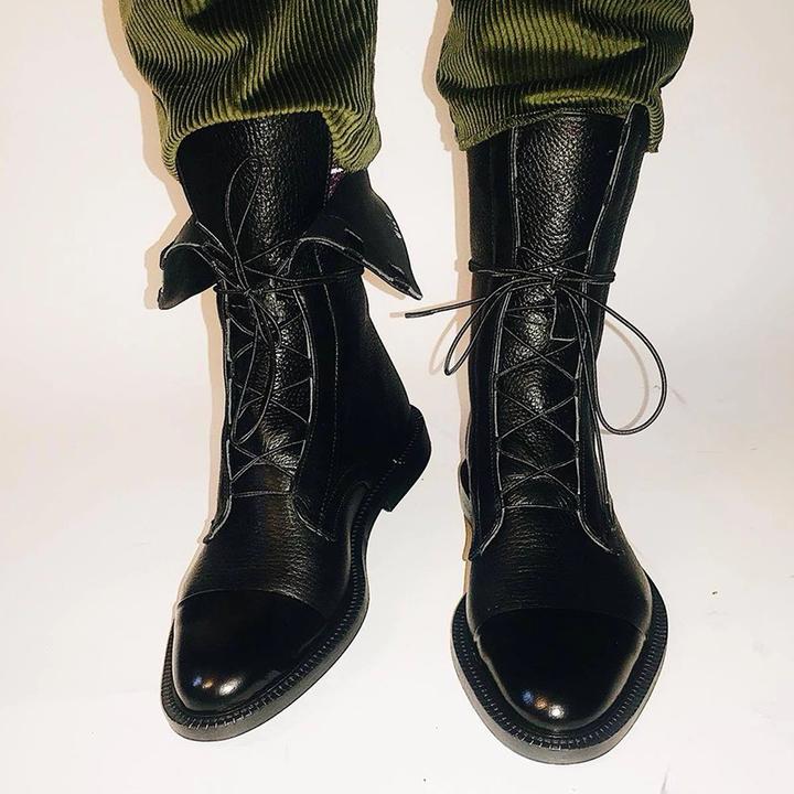 Botte Mi-Mollet à Lacets et Talon en Simili Cuir pour Femme - Emilia Lane