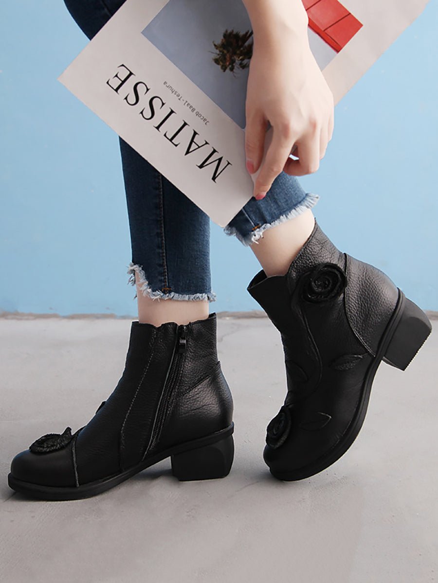 Bottes à Talon Moyen en Cuir avec Motifs Floraux pour Femme - Emilia Lane