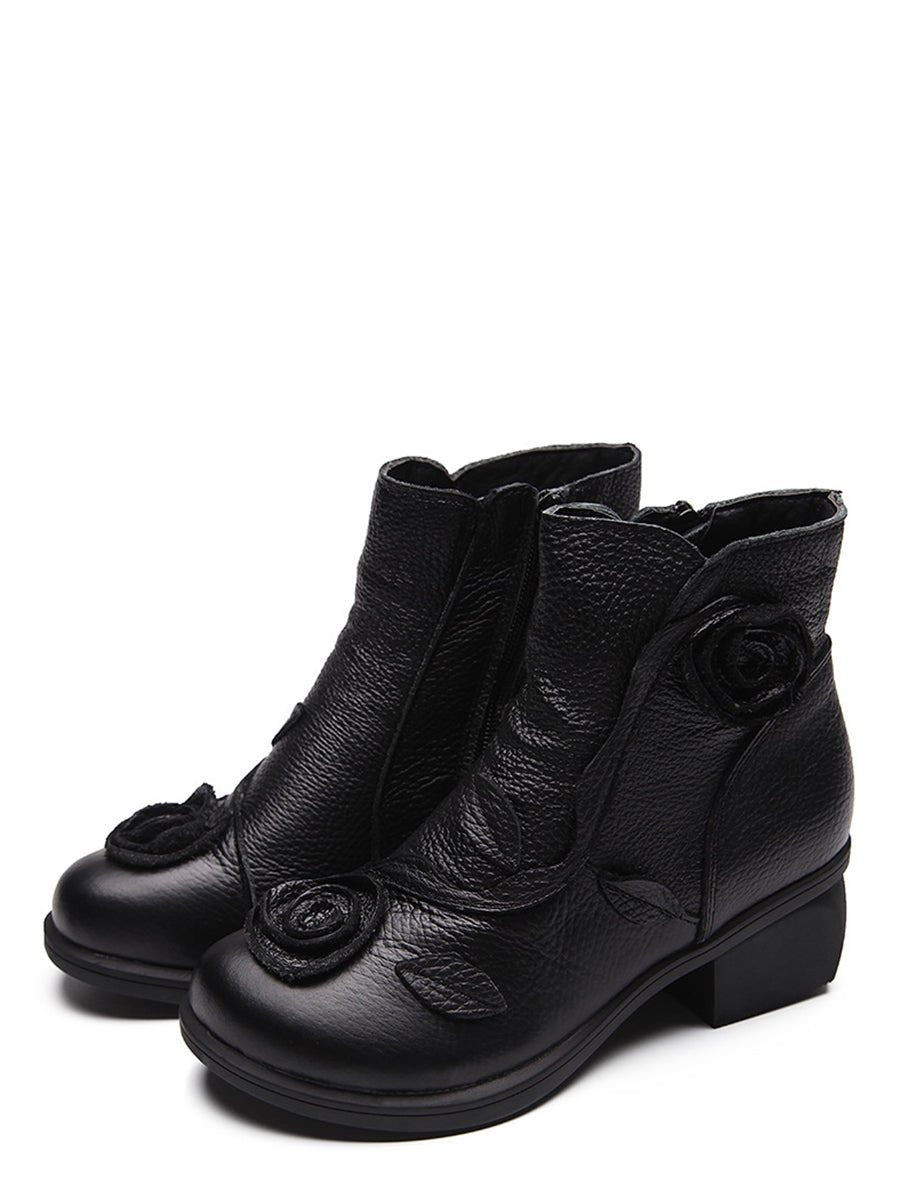 Bottes à Talon Moyen en Cuir avec Motifs Floraux pour Femme - Emilia Lane