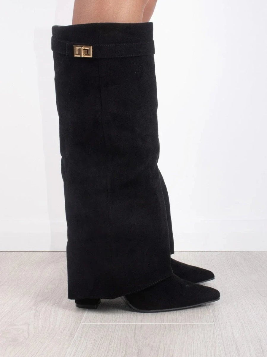 Botte Haute à Revers en Daim pour Femme