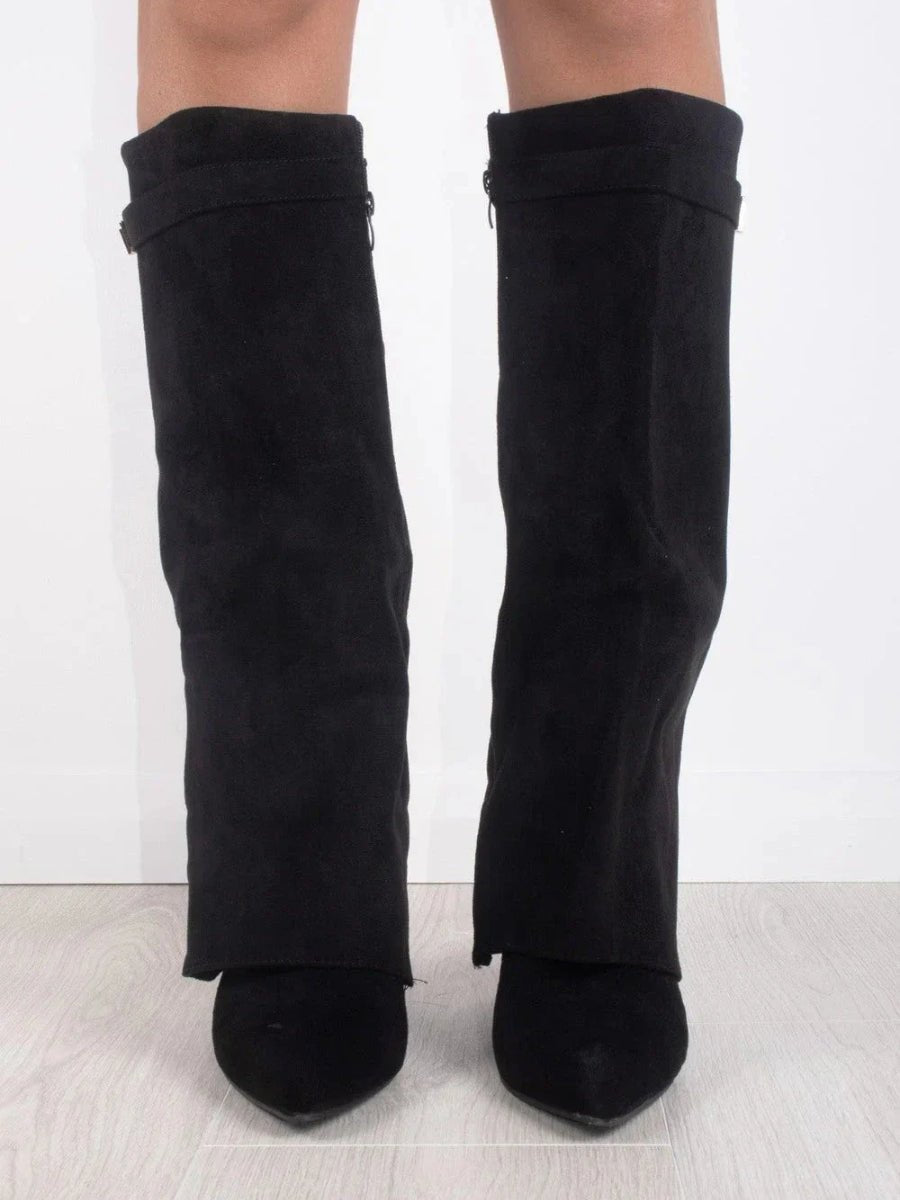 Botte Haute à Revers en Daim pour Femme