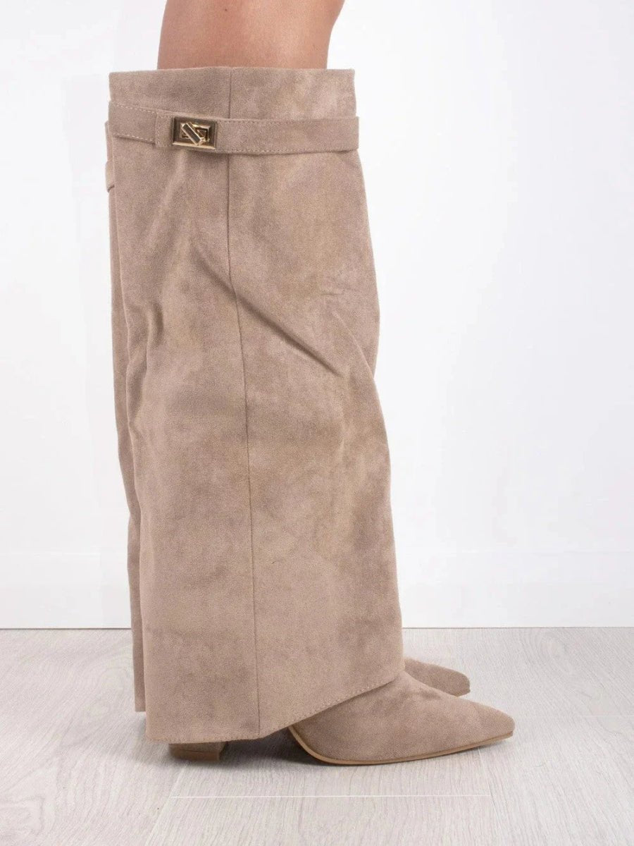 Botte Haute à Revers en Daim pour Femme