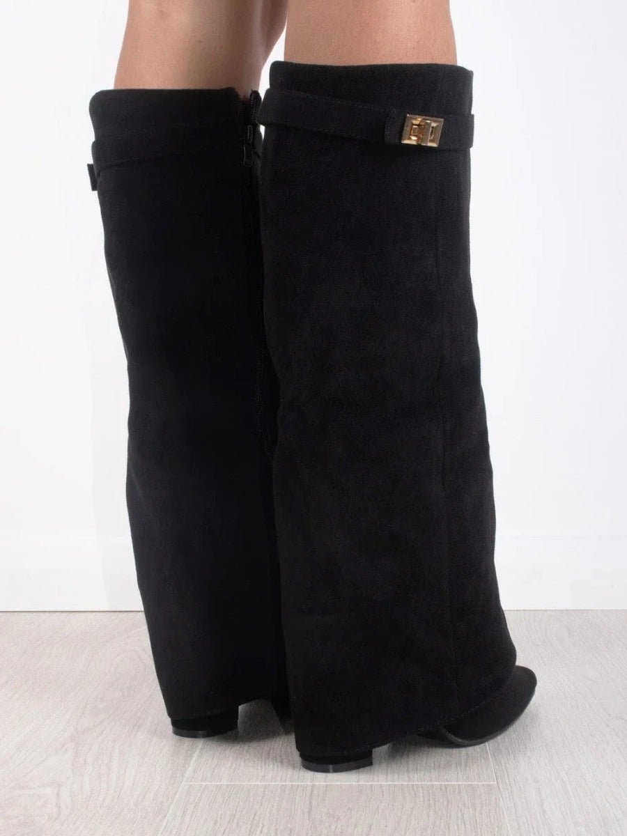Botte Haute à Revers en Daim pour Femme