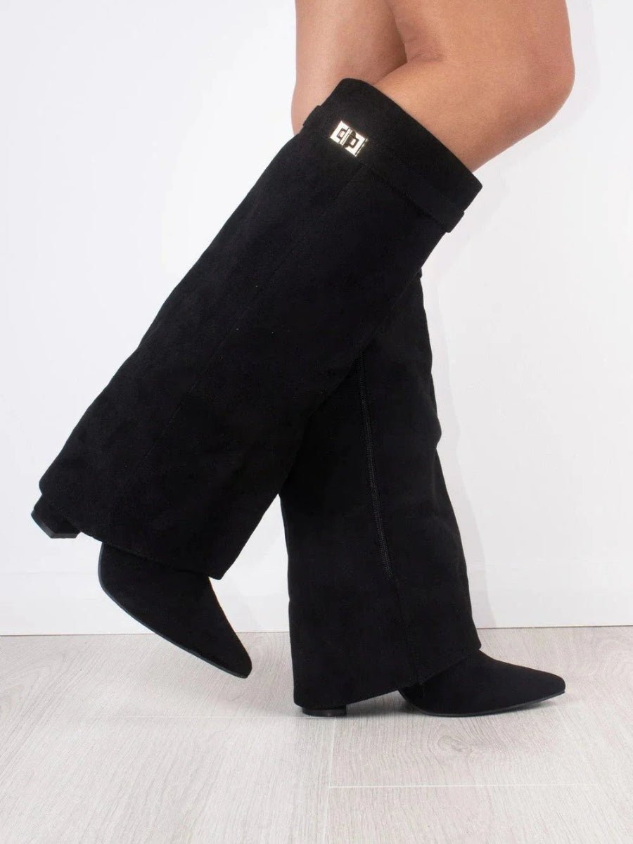 Botte Haute à Revers en Daim pour Femme