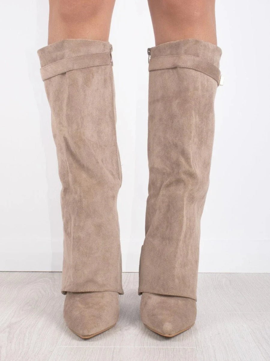 Botte Haute à Revers en Daim pour Femme