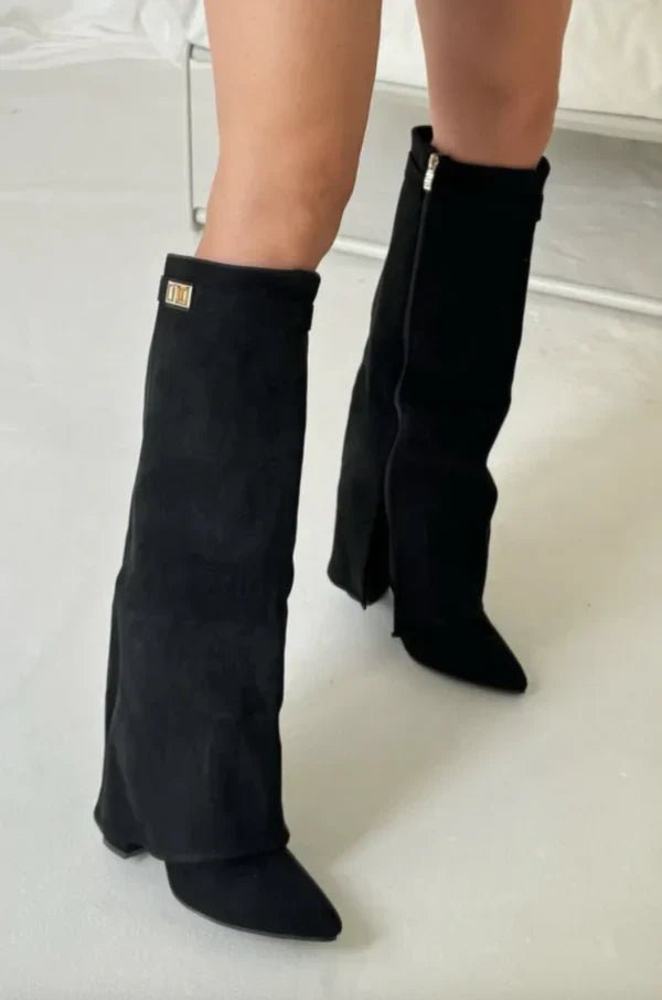 Bottes Hautes Femme à Talon Bloc en Suédine | Tige Genou