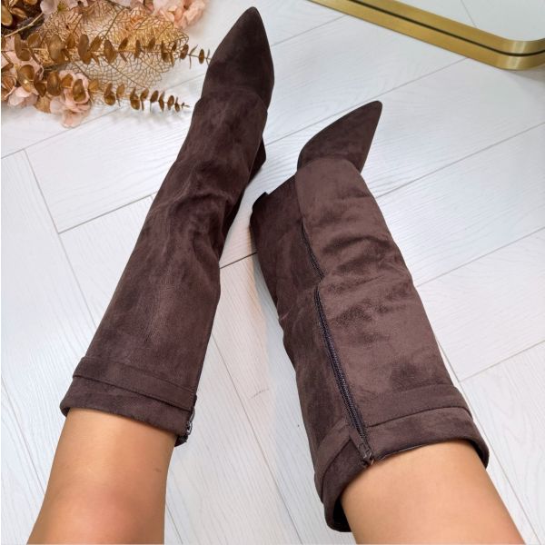 Bottes Hauteur Genou à Talon Bloc en Suède pour Femmes - Emilia Lane