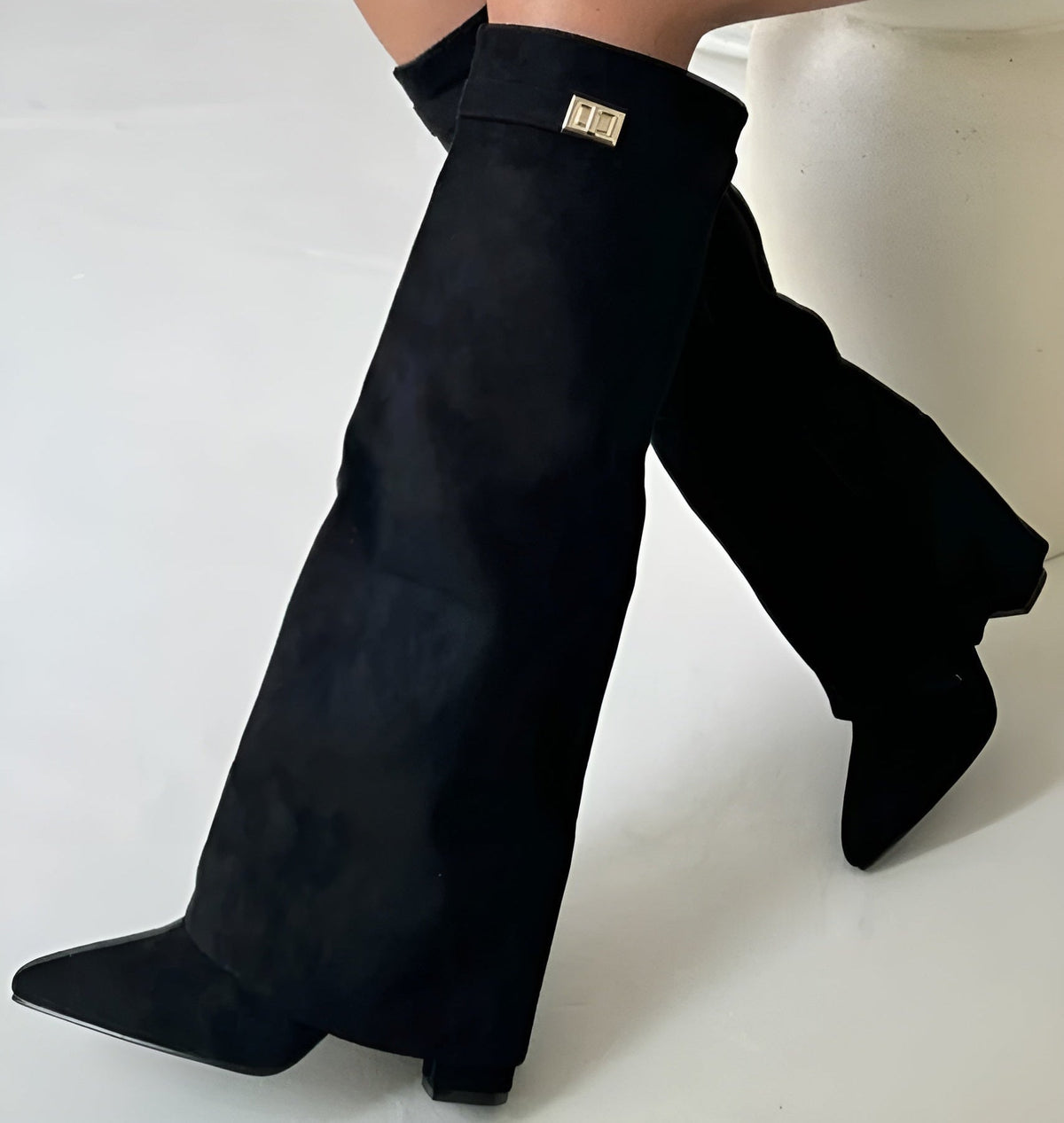 Bottes Hautes Femme à Talon Bloc en Suédine | Tige Genou