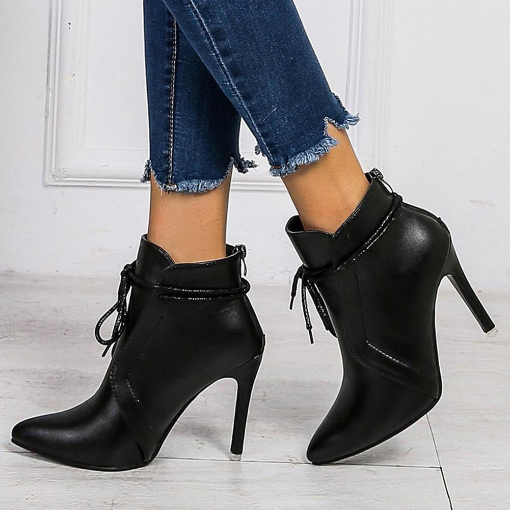 Bottine Talon Aiguille et Bout Pointu en Simili Cuir pour Femme