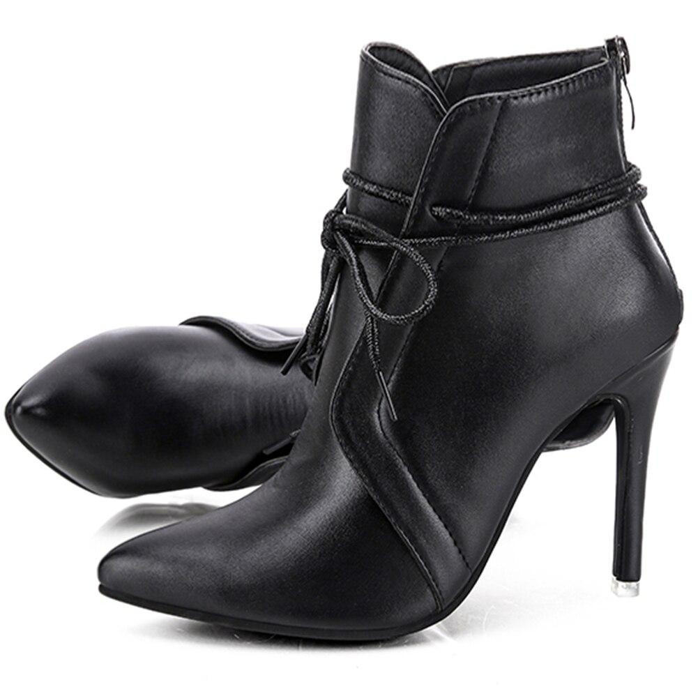 Bottine Talon Aiguille et Bout Pointu en Simili Cuir pour Femme