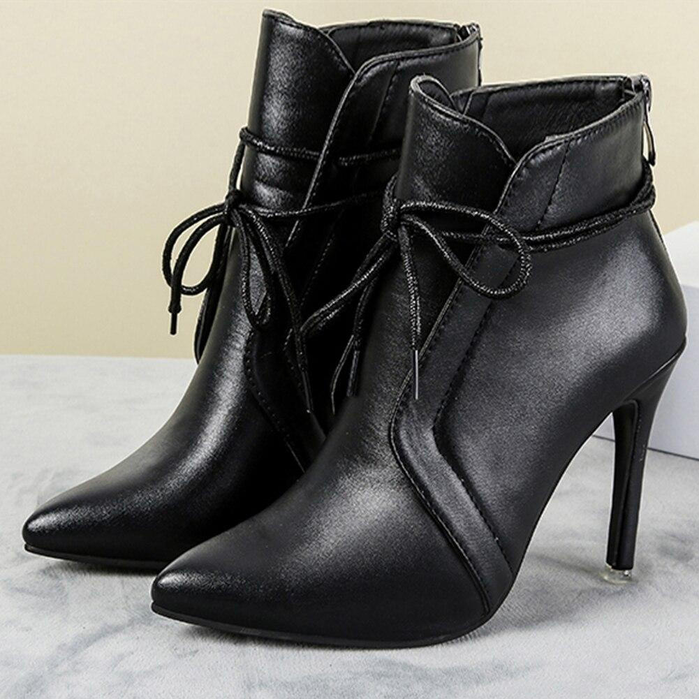 Bottine Talon Aiguille et Bout Pointu en Simili Cuir pour Femme