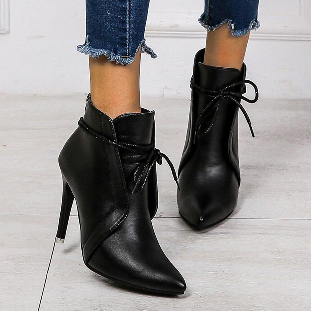 Bottine Talon Aiguille et Bout Pointu en Simili Cuir pour Femme
