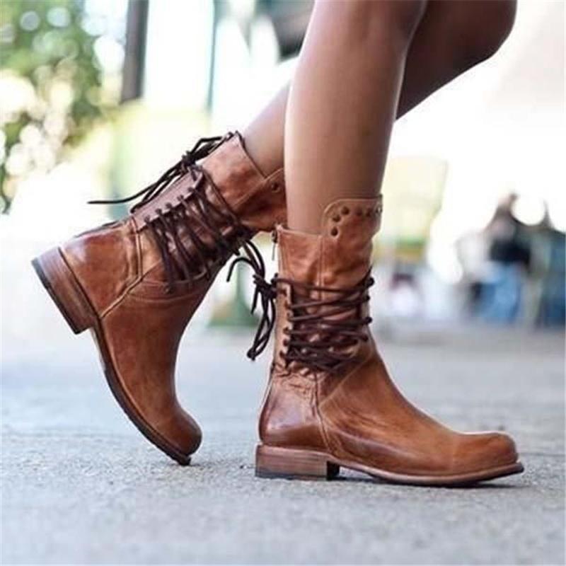 Bottine à Lacets et Talon en Similicuir pour Femme