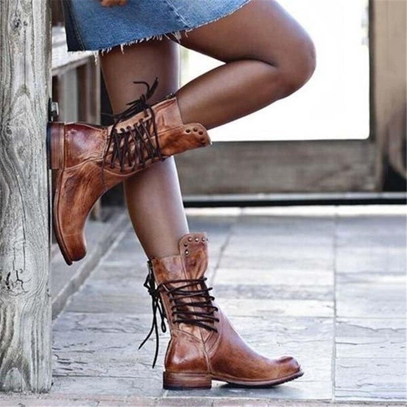 Bottine à Lacets et Talon en Similicuir pour Femme