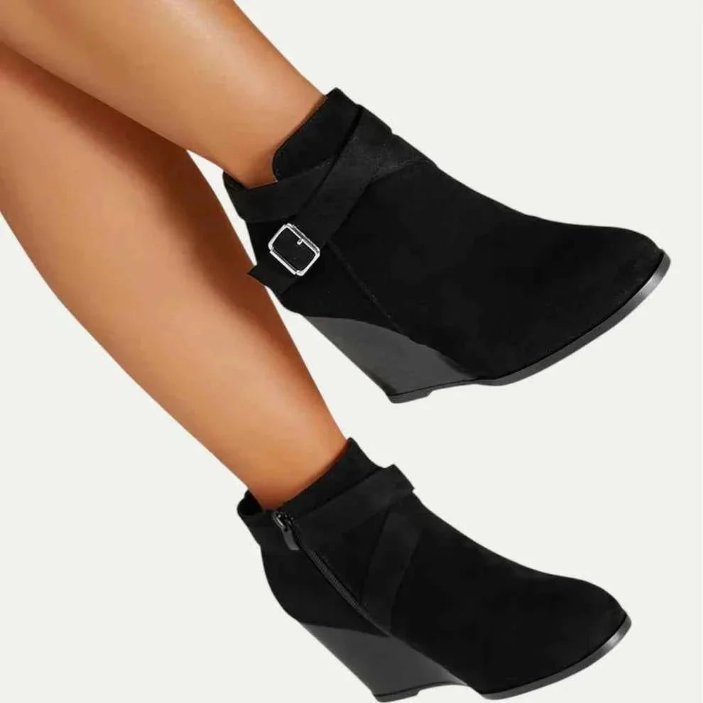 Bottine Compensée en Simili Cuir pour Femme