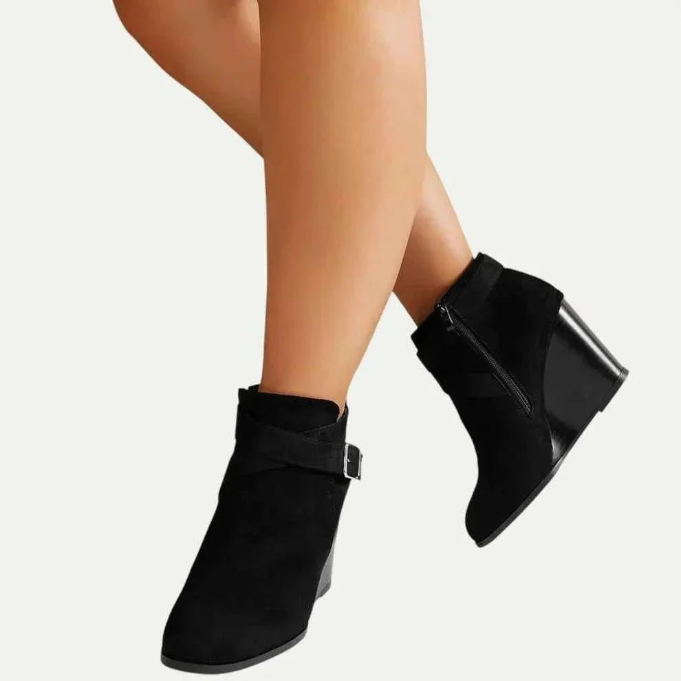 Bottine Compensée en Simili Cuir pour Femme