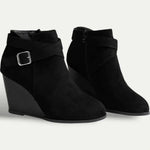 Bottine Compensée en Simili Cuir pour Femme