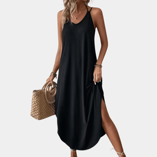Robe Cami Décolleté en V avec Fente Latérale pour Femmes