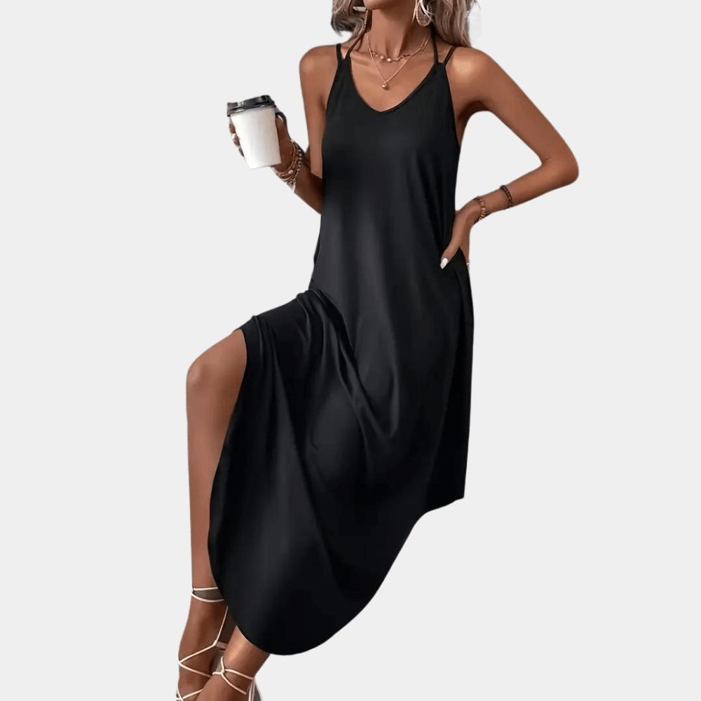 Robe Cami Décolleté en V avec Fente Latérale pour Femmes