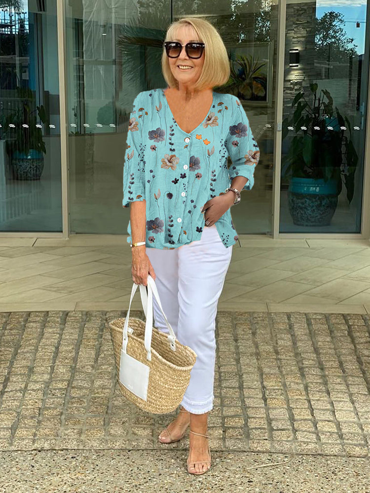 Blouse à Col V Imprimé Floral pour Femme | Idéale pour le Quotidien