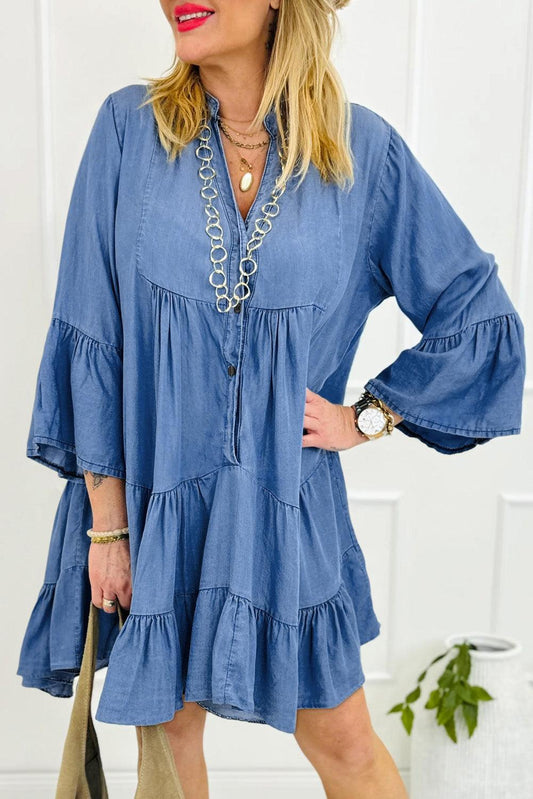 Robe légèrement Volante avec Manches 3/4 en V pour Femmes