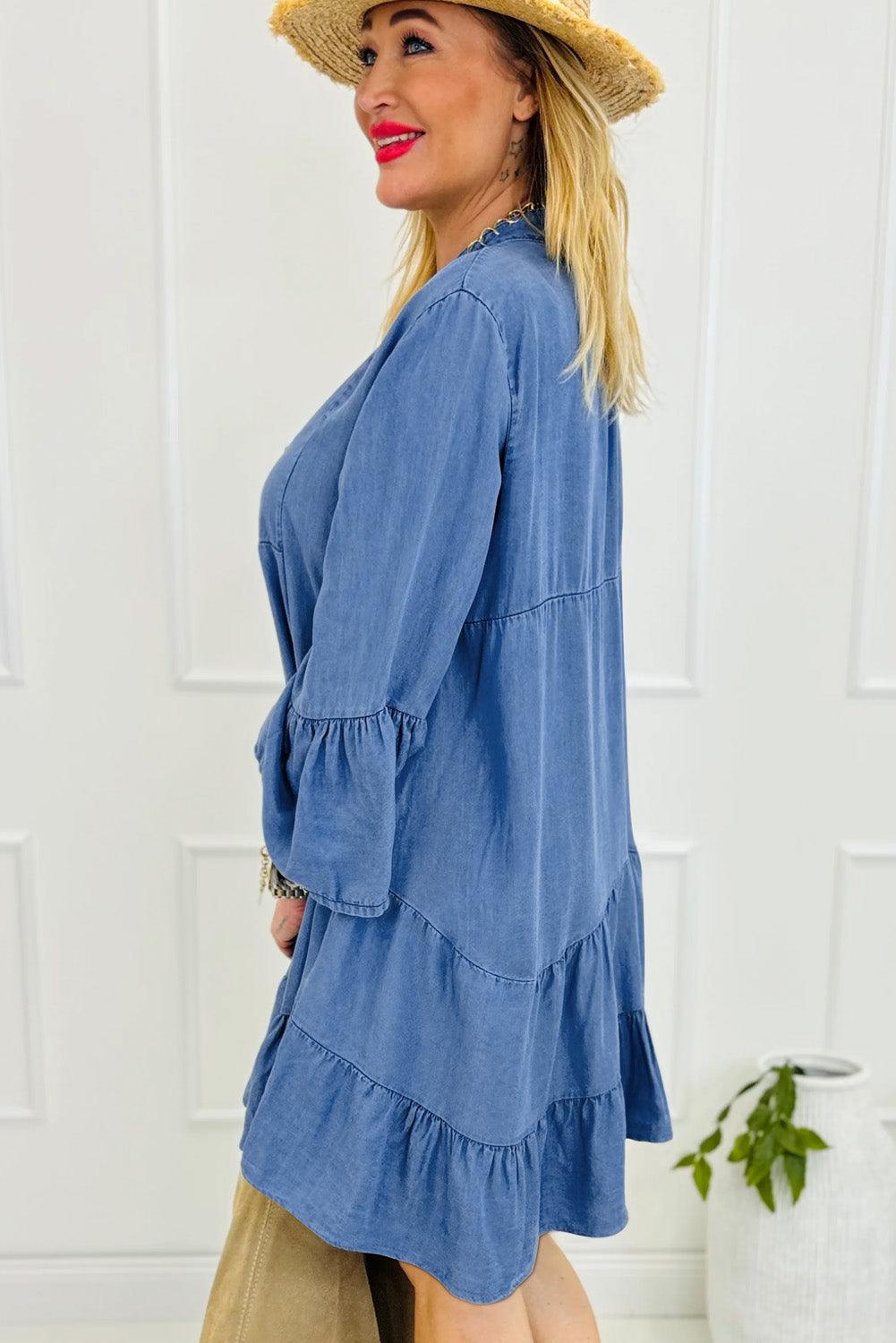Robe légèrement Volante avec Manches 3/4 en V pour Femmes