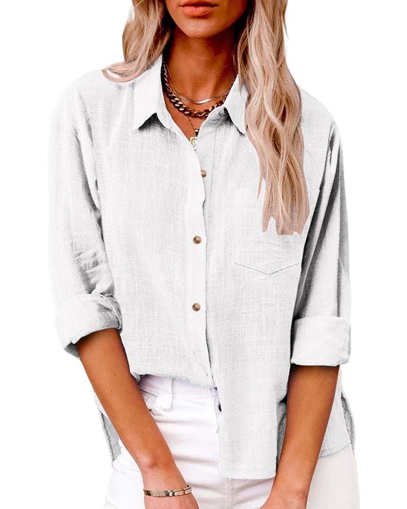 Chemise en Coton et Lin à Manches Longues et Poches pour Femmes - Emilia Lane