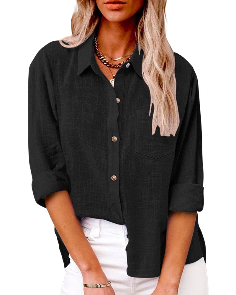 Chemise en Coton et Lin à Manches Longues et Poches pour Femmes - Emilia Lane