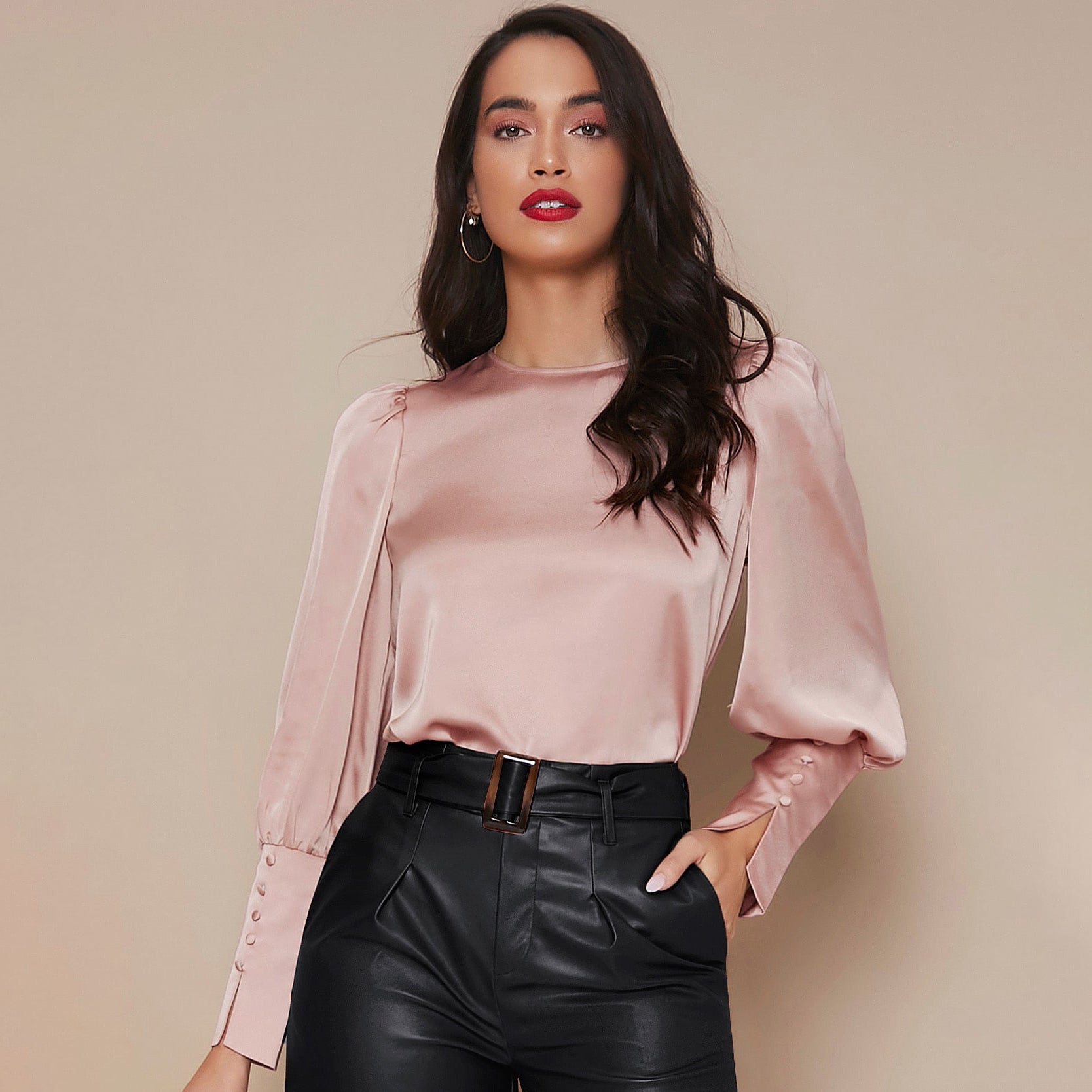 Chemise Satin à Manches Longues pour Femme - Emilia Lane