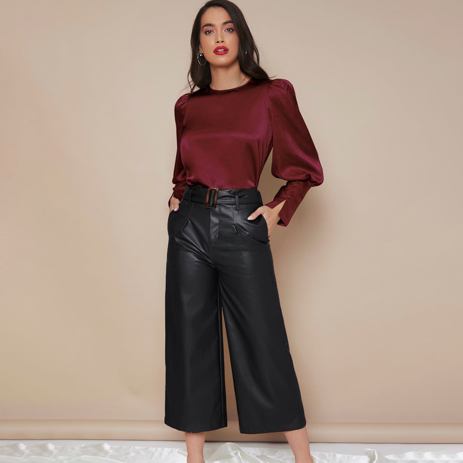 Chemise Satin à Manches Longues pour Femme - Emilia Lane
