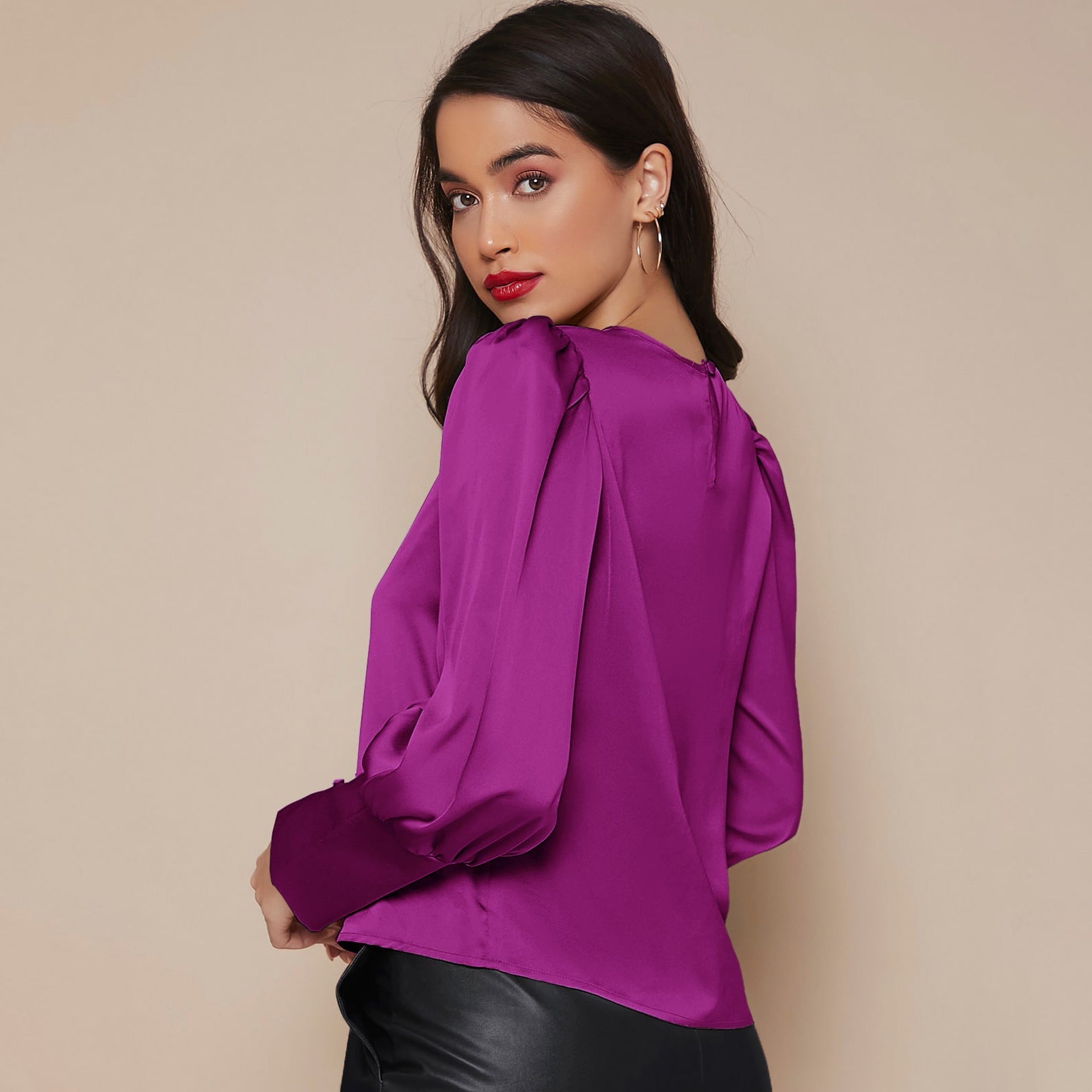 Chemise Satin à Manches Longues pour Femme - Emilia Lane