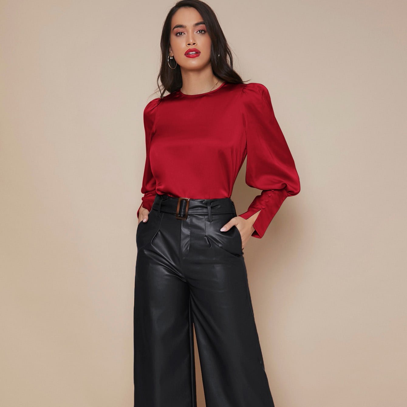 Chemise Satin à Manches Longues pour Femme - Emilia Lane