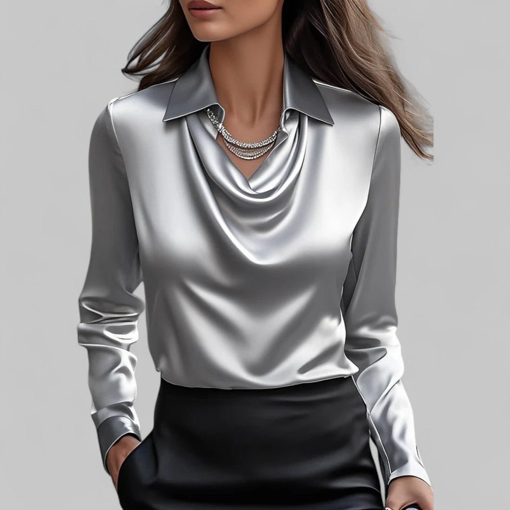 Chemisier col drapé en satin pour femmes - Emilia Lane