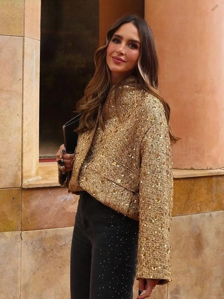 Veste Bomber Dorée Élégante pour Femmes