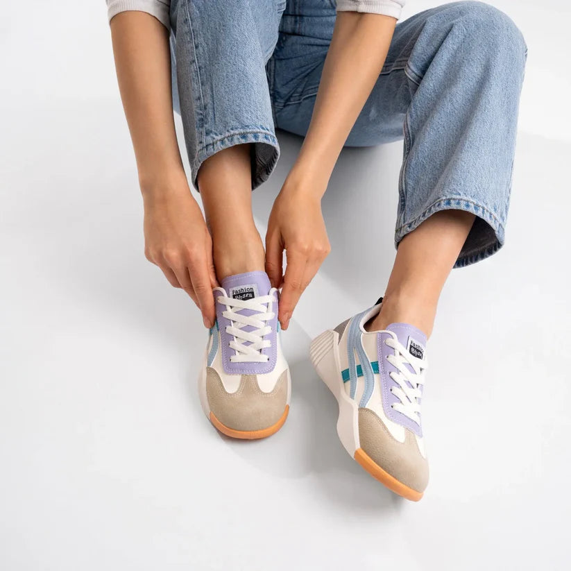 Basket Tendance à Semelle Épaisse en Similicuir Bicolore pour Femme