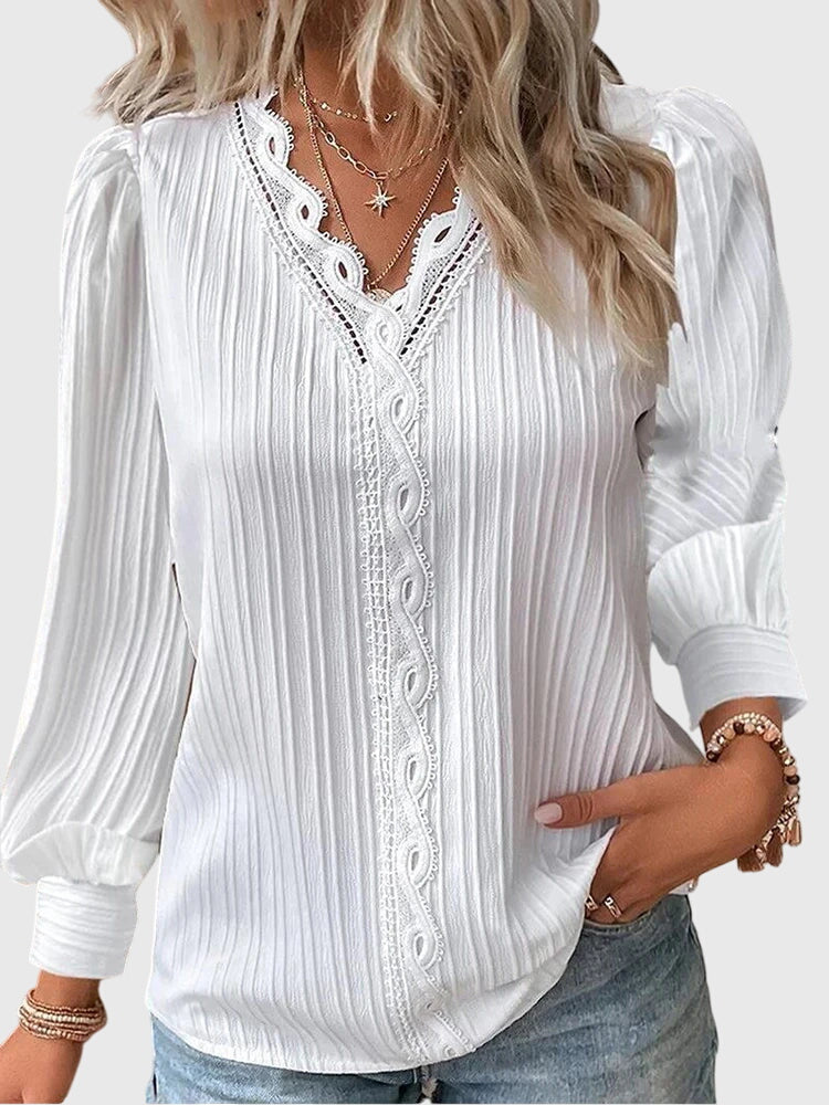 Blouse Pull-over à Col V avec Dentelle pour Femmes