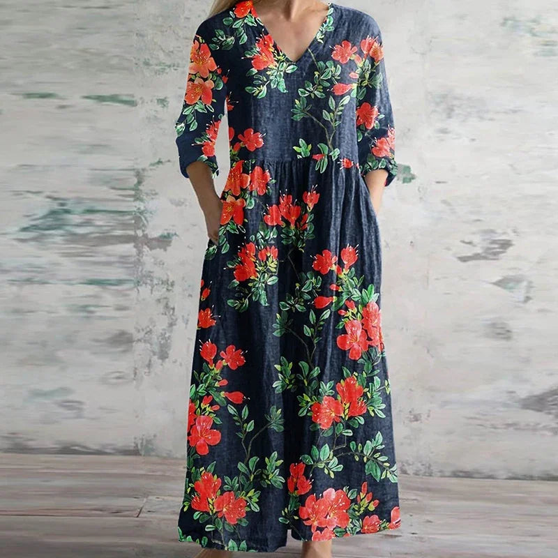 Robe longue à imprimé rétro pour femmes