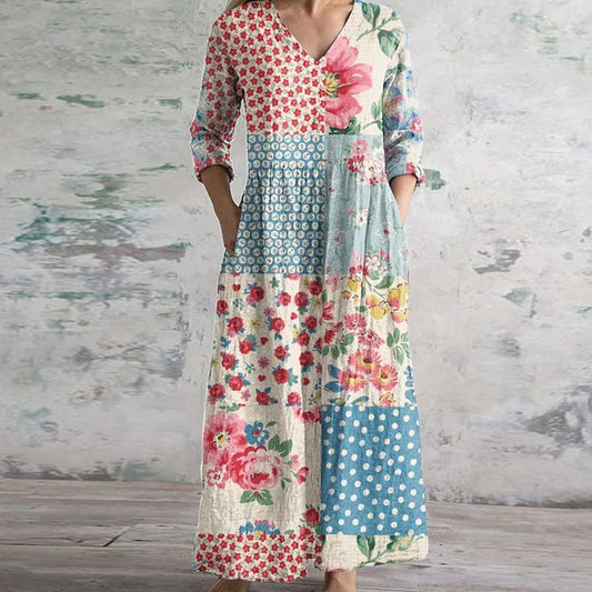 Robe longue à imprimé rétro pour femmes