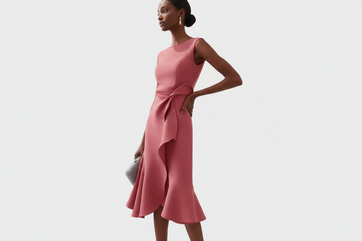 Robe Midi Sans Manches à Détail Drapé pour Femme | Idéale pour les Sorties