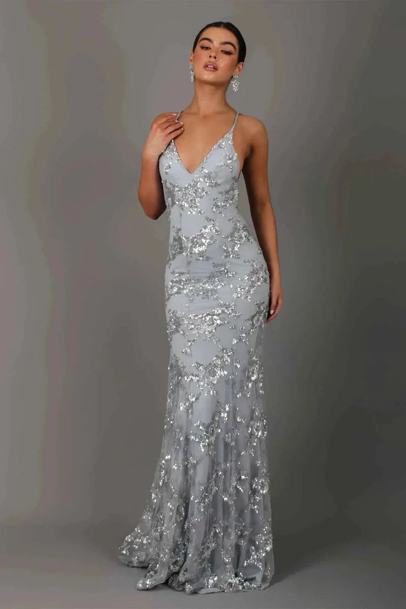 Robe Longue à Paillettes avec Bretelles et Décolleté V pour Femme | Idéale pour les Sorties