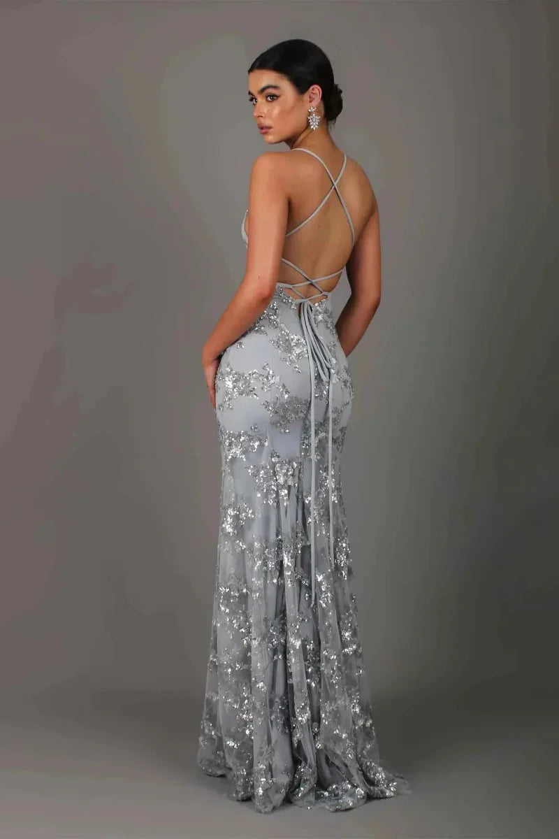 Robe Longue à Paillettes avec Bretelles et Décolleté V pour Femme | Idéale pour les Sorties