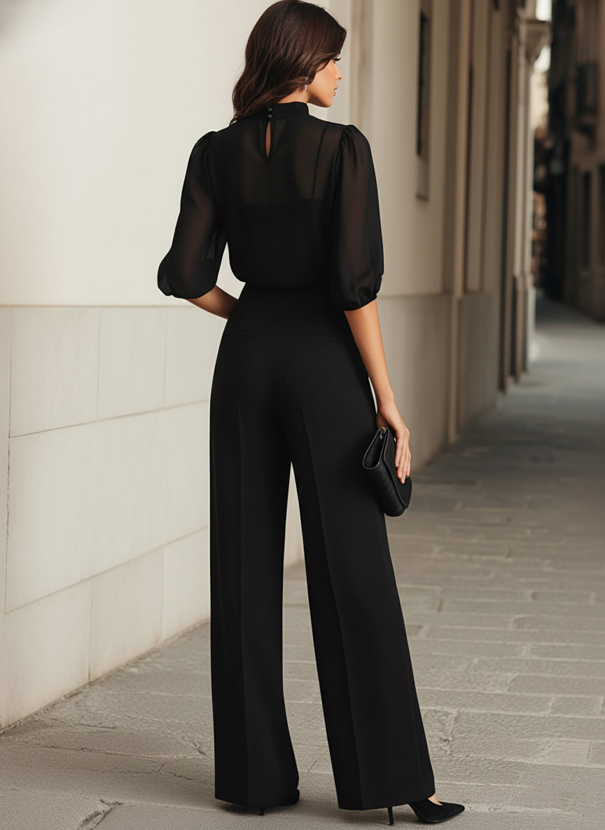 Ensemble Trois Pièces avec Blouse Transparente et Pantalon Large pour Femme | Idéal pour les Banquets