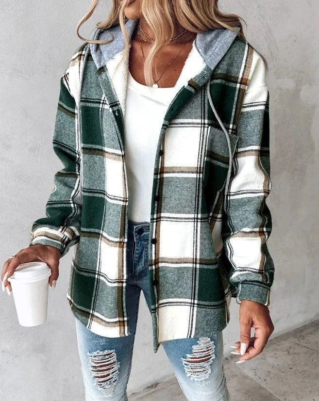 Elegant Checked Hooded Jacket for Women