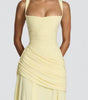 Robe Longue à Encolure Carrée et Drapé Latéral pour Femme | Idéale pour l'Été